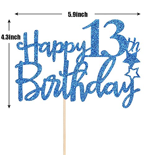 Image of Festiko Royal Blue Glitter Happy 13th Birthday Cake Topper - 13th Birthday Party Supplies and Decorations
