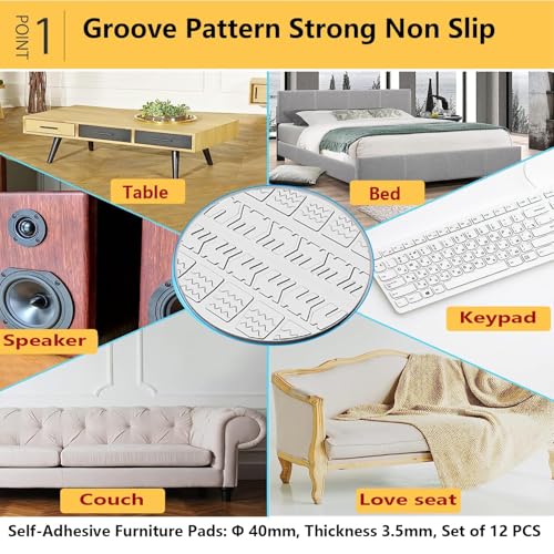 Non Slip Furniture Pads, 12 PCS Clear No Skid Furniture Grippers, Self Adhesive Anti Slip Furniture Pads, Anti Slide Hardwood Floors Protectors for Keep Couch Stoppers (1.57Inch Round)