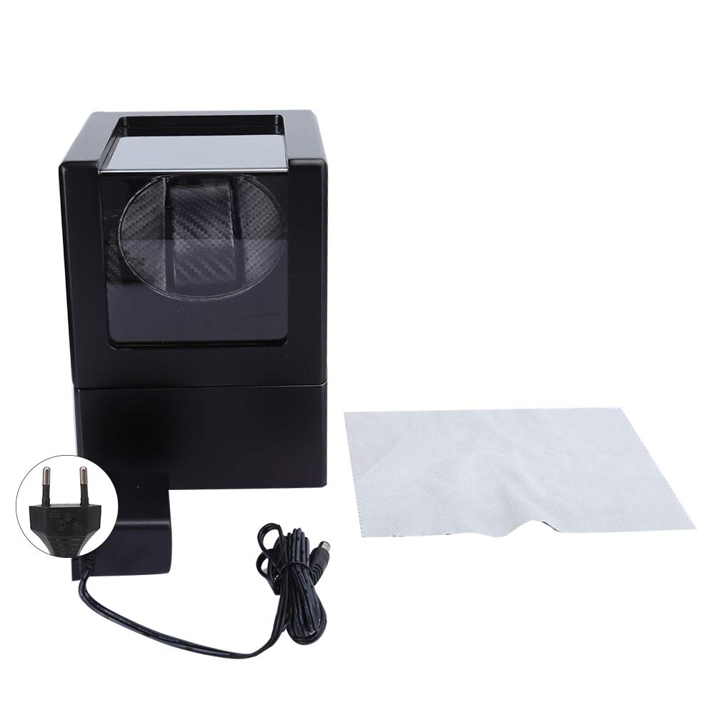 Automatischer Uhrenbeweger, geräuschisolierende Kohlefaser-Uhrenbox PU-Leder für Armbanduhr für Damen und Herren Mechanische Uhr 100-240V(Mich)