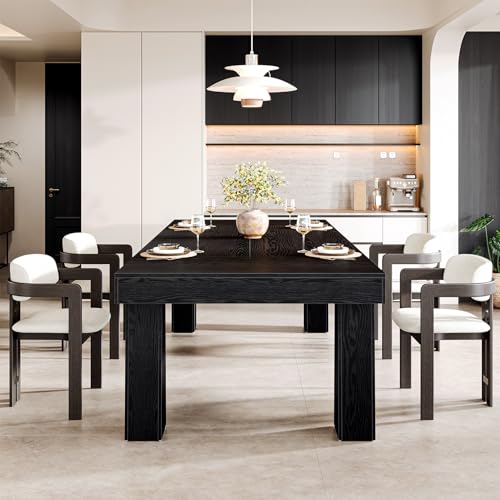 Image of Tribesigns 63'' Dining Table, Modern Rectangular Kitchen Table with Heavy Duty Tapered Legs, Black Business Dinner Table for Dining Room, Cafe, Restaurant, Easy Assembly (1, Black)