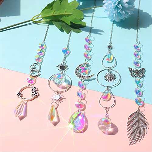 image for BRUIQIM Crystal Suncatcher Wind Chimes,5Pcs Sun Catchers with Crystals