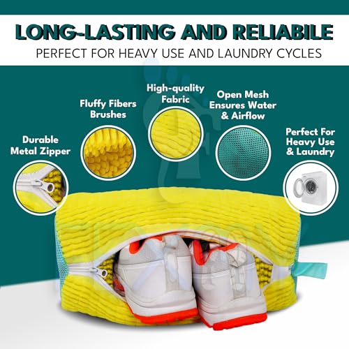 Image of 2000 Fluffy Fiber 1 Inch Each Shoe Washing Machine Bag | Polyester Laundry Bag with Invisible Side Zipper | 360 Cleaning Shoe Organizer for Sneakers, Trainers, Delicates & Washer Dryer Use
