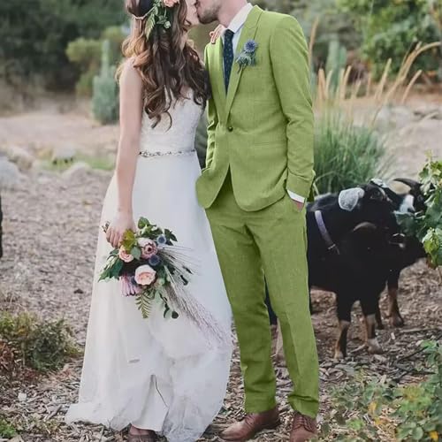 Linen Mens Suit Slim Fit 3 Piece Men Suits Set Tuxedos Blazer Vest Pants Set Groom Wedding Outfit Prom2