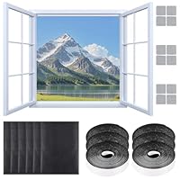 Ajuanbazha 6 Stück Fliegengitter für Fenster, 150x130cm Insektenschutznetz mit Selbstklebeband, Zuschnittfähig, Mückenschutz Fenster mit Reparaturset (Schwarz)