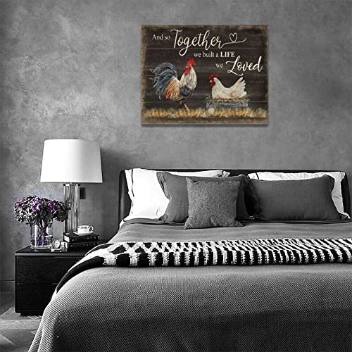 Farmhouse Rooster Wall Art Country Chicken Hen Hatching Chicks Pictures Wall Decor Rustic Farmhouse Canvas Prints Painting Country Framed Artwork For Kitchen Bedroom Living Room 16"X12" #TOP5