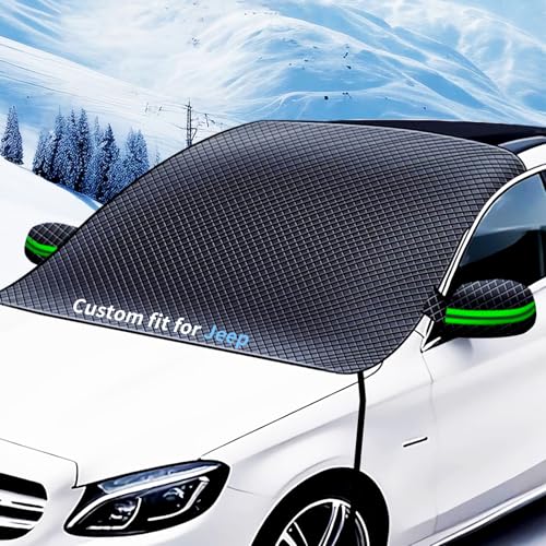 xilyilzil Custom fit for Jeep Windshield Snow Covers, 8 Layers WAaterproof Windproof Protection, Ice, Snow, Frost Defense, Sun, Designed for Jeep Accessories (for Jeep Compass)