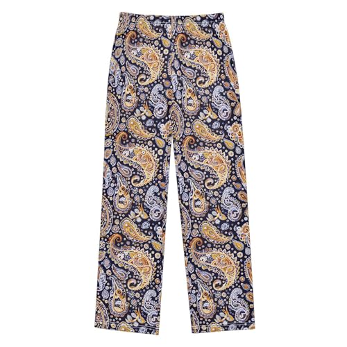 Pajama Pants Blue Yellow Paisley PJ Bottoms Sleepwear Lounge Sleep Pant with Pockets