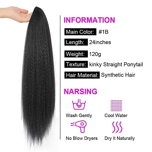 G&T Wig G&T Yaki Drawstring Ponytail Extension With Bangs - Long Yaki Straight Clip In Ponytails Extension For Black Women Synthetic Hairpiece For Daily Party Use thumb #2