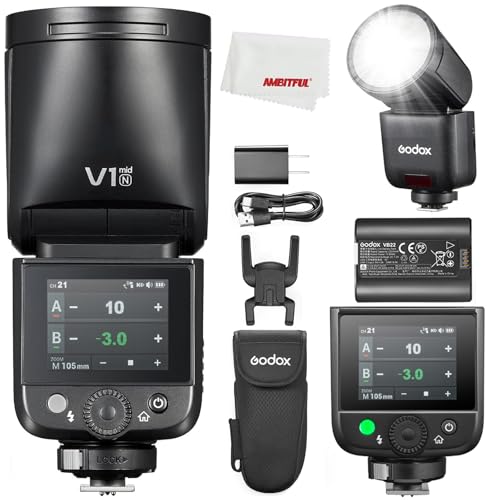 Godox V1 mid N V1midN 55Ws TTL Round Head mini Flash for Nikon,1.7 sec Recycle Time,2.4G X Wireless HSS 1/8000s,Full-Color Touchscreen,USB-C Lithium Battery