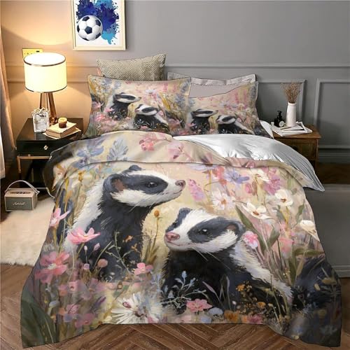 Housse de couette Blaireau 200x200 cm avec 2 taies d'oreiller en microfibre