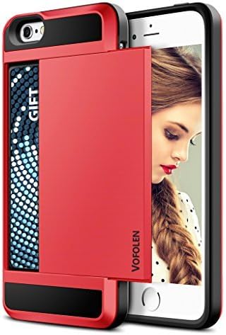 Vofolen Sliding Cover Card Slot Wallet Case Anti-Scratch Bumper Skin Hybrid Shield Armor Protective Shell - Red
