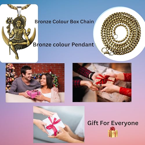Image of M Men Style Lord Shiva Pendant Necklace Solid Brass Pendant with 22 Inch Stainless Steel Box Chain Unisex
