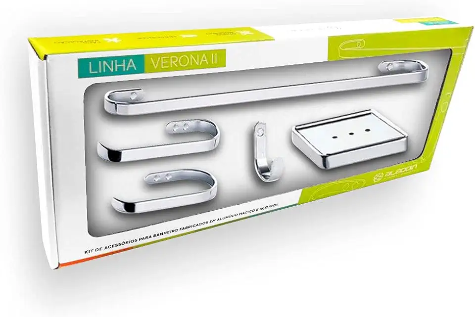 Kit Acessórios de Banheiro 5 Peças Metal Cromado Verona