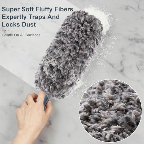 Image of Lint Free 16.8'' Hand Duster,Microfiber Duster with Reusable and Washable Dusting Head for Household Cleaning,Furniture,Car (Black&Grey)