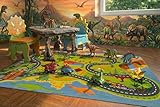 KC Cubs Playtime Collection Dinosaur Dino Safari Road Map Educational Learning & Game Area Rug Carpet for Kids and Children Bedrooms and Playroom (5'0