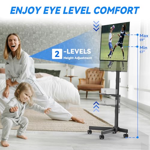 Image of NearHub Mobile Rolling TV Stand for 23-60 Inch LCD LED Flat /Curved Panel Screen TVs, Tilt TV Cart Holds up to 55Lbs Portable TV Stand TV Cart with Laptop Shelf Rolling Floor Max VESA 400x400mm