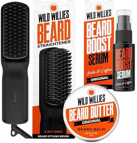 Wild Willies Beard Care Kit - Heated Straightener, Butter & Growth Serum
