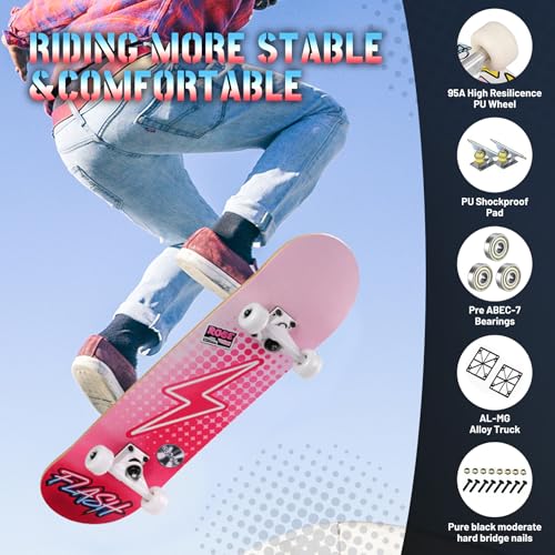 Image of Pro Complete Skateboards for Beginners Girls Boys Kids Youths Teens Adults 31 inchx8 inch Skate Boards 7 Layers Canadian Maple Double Kick Deck Concave Longboard