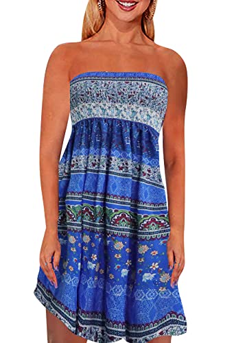 Image of Zyyfly Tube Top Dress Women Summer Beach Coverup Stretch Smocked Strapless Dress