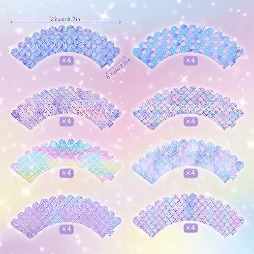 64Pcs Mermaid Cupcake Toppers And Wrappers, Mermai Party Decorations, Purple Cupcake Liners, Coral Fish Conch, Cute Hand Cake Decorations Supplies For Girl Birthday Party #TOP2
