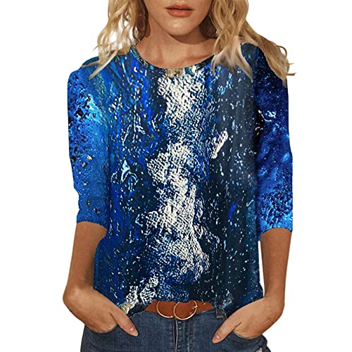 Camiseta de mujer con estampado de moda casual estampado cuello redondo cuello holgado manga larga blusas elegantes camisetas holgadas primavera verano sudadera casual blusas tops, Negro , S