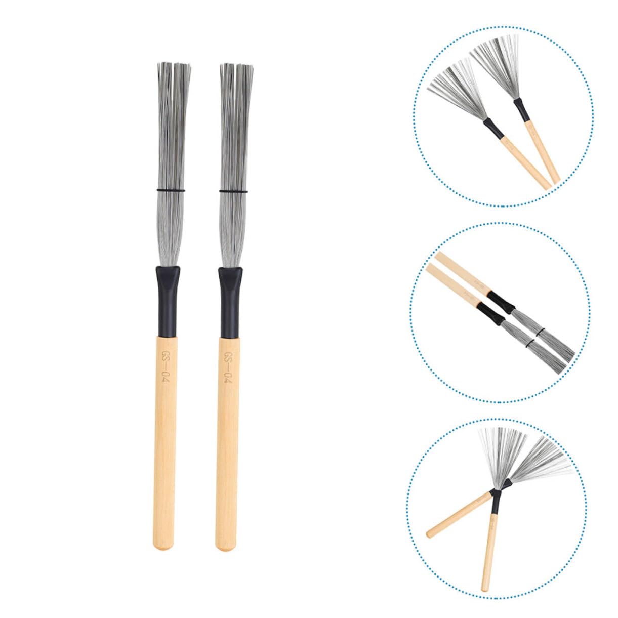 Brosse À Tambour En Fil D'Acier Avec Poignée En Bois 12.80 Pouces Balais Pour Batterie Jazz Accessoires De Percussions Pour Batteurs Débutants Et Professionnels