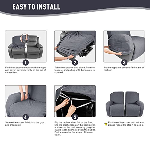 Kincam Loveseat Recliner Covers, 2 Pieces Stretch Reclining Sofa Covers For 2 Seat Recliner Sofa Slipcovers Stripe Jacquard Furniture Protector Covers With Elastic Bottom For Kids, Pets (Dark Gray) #TOP4