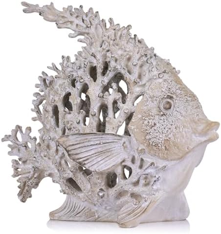 Beach Coastal Decor Coral Reef Angelfish Figurines, Modern Nautic...