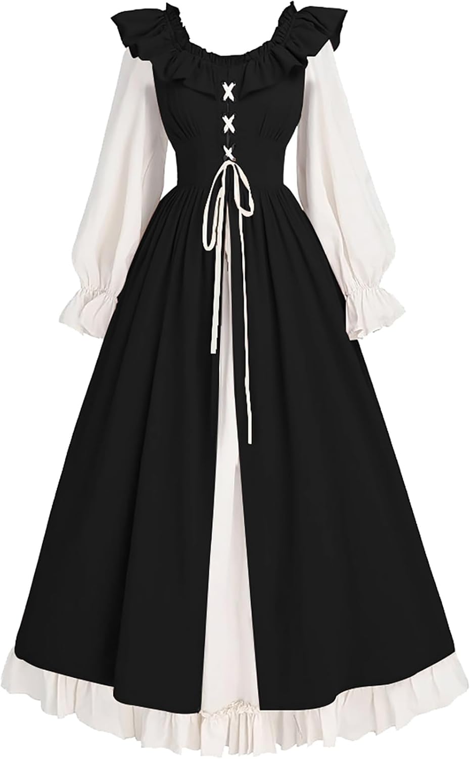 WISHU Women’s Renaissance Dress, Victorian Medieval Costume Dress Halloween Ruffle Maxi Dresses