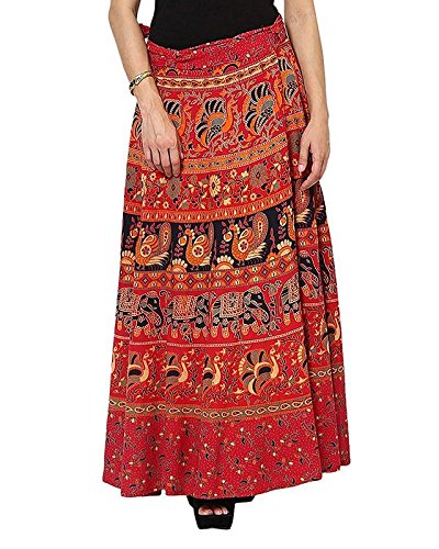 outer wear ayam exports Women Printed Cotton Long Wrap Around Multi Color Skirt (Free Size,Red)-picture-12