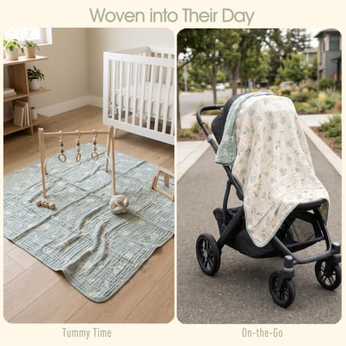 Image of Ultra Soft Muslin Baby Blanket,A Versatile Swaddle and Bed Blanket for Babies, Toddlers, Boys, and Girls (Sage Green Botanical)