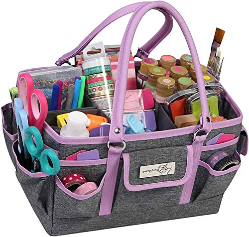 Everything Mary Craft Bag Organizer Tote, Purple - Storage Art Caddy for Sewing & Scrapbooking - Crafts Supply Carrier w/Handle for Supplies & Tools Organization for School, Medical, Office