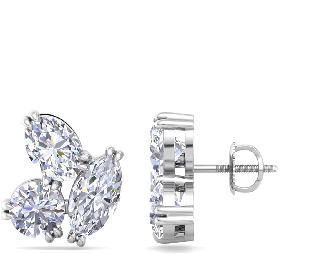 Martha Stewart 3 Carat Lab Grown Diamond Cluster Stud Earrings, Marquise, Round, Oval Shapes in 14K Gold