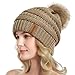 QUEENFUR Women Knit Slouchy Beanie Chunky Baggy Hat with Faux Fur Pompom Winter Soft Warm Ski Cap