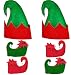 Christmas Santa Elf Shoes & Hat Costume Accessories Set, Red and Green, 2 Hats 4 Shoes, By 4E’s Novelty