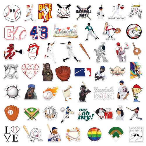 Aufkleber Pack,Baseball Aufkleber 50 PCS Wasserdicht Laptop Aufkleber für Auto Mottoräde Fahrrad Skateboard Gepäck Laptop Computer