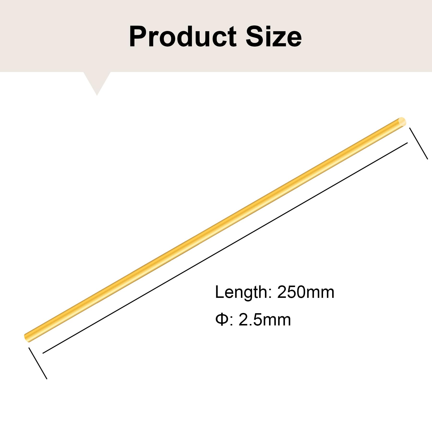 Barra di Ottone 2,5 mm x 250 mm, Barre Tonde in Metallo per Modelli RC, 5 Pezzi
