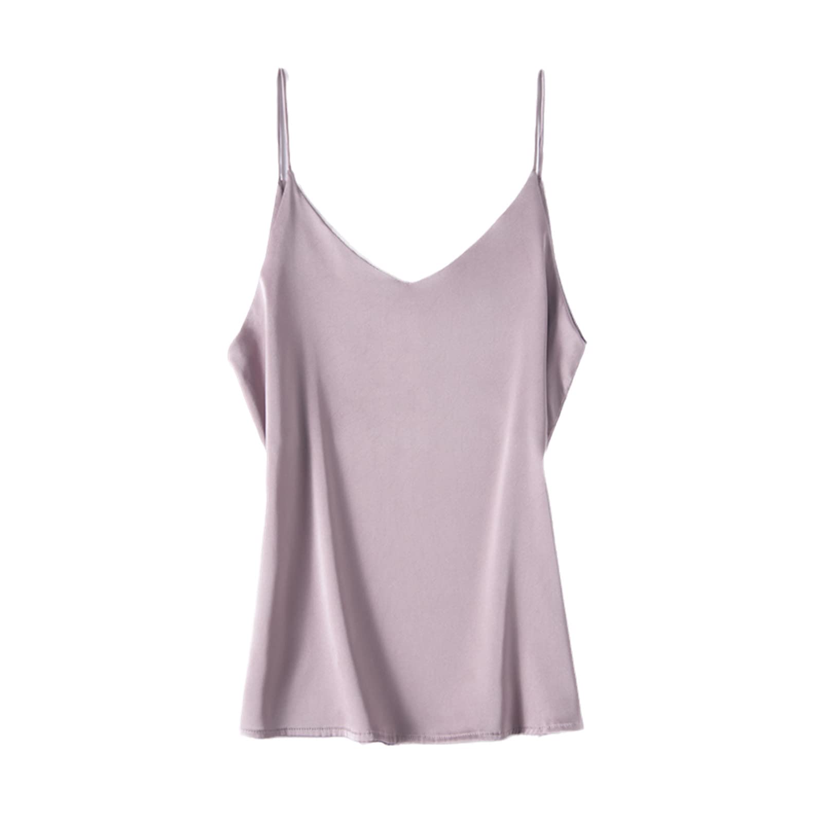 Camis de seda coreana Tops Mujeres V-cuello satén chaleco Tops mujeres sin mangas seda blanco Tops Sexy satén Halter Top ropa, rosa, M