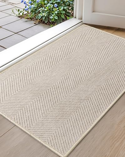 Color&Geometry Extremely White Beige Ultra Thin Indoor Door Mat 24"x36",