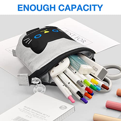 Image of Cat Cute Standing Pencil Case for Kids, Pop Up Pencil Box Makeup Pouch, Stand UP Cartoon Christmas Gift Kids Pen Holder Organizer Cosmetics Bag, Kawaii Stationary (Black Cat)