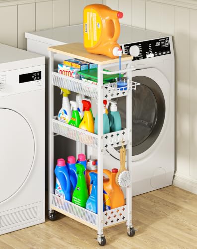 OKZEST Slim Laundry Room Organization Cart with Detergent Dispenser Holder