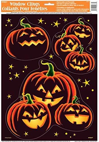 Vista 2 de Unique Industries Pumpkin Grin - Adhesivo para ventana, diseños surtidos, 3 piezas, 1 unidad, multicolor