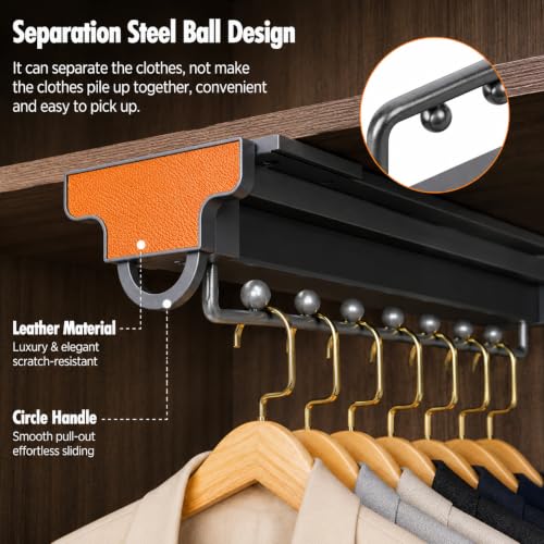 Image of Pull-Out Wardrobe Clothes Hanger Rail, Telescopic Sliding Closet Rod with Smooth Damping, Space-Saving Clothing Organizer for Shirts, Pants, Ties & Scarves, Aluminium Alloy - Grey