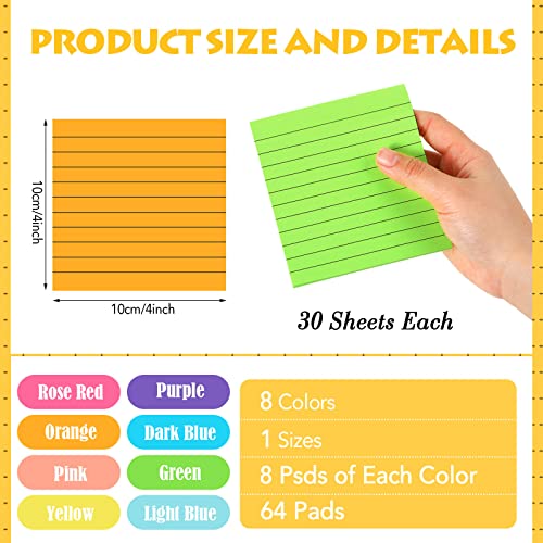 Image of Yexiya 64Pcs Lined Sticky Notes 4x4'' Self Stick Notepad Chic Color