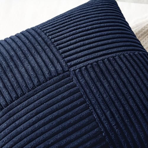 Image of MIULEE Navy Blue Decorative Throw Pillow Covers 18x18 Inch for Couch Bed Sofa Pack of 2 Boho Farmhouse Throw Pillows Soft Cross Corduroy Patchwork Textured Cushion Cases