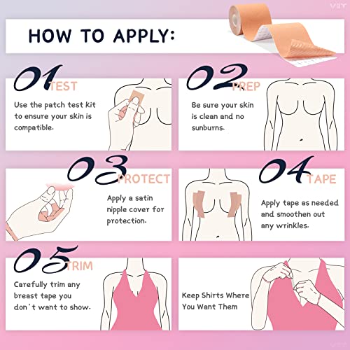 Breast Tape, Replace Your Bra-Instant Boob Tape, Suitable For A-G, Bob Tape For Breast Lift W 1 Breast Lift Tape, 5 Pairs Satin Breast Petals, 1 Pair Silicone Nipple Stickers, 36 Pcs Double Sided Tape #TOP3