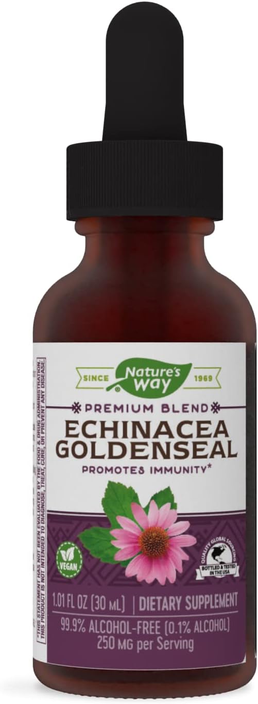 Nature’s Way Premium Formula Echinacea-Goldenseal, 250 mg per serving, 99.9% Alcohol-Free, 1.01 Oz.