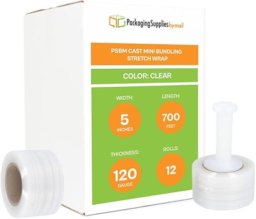 Vista 57 de PSBM - Mini envoltura elástica con asa, paquete de 18, 3 pulgadas x 1000 pies, calibre 80, transparente, película adhesiva de plástico pequeña