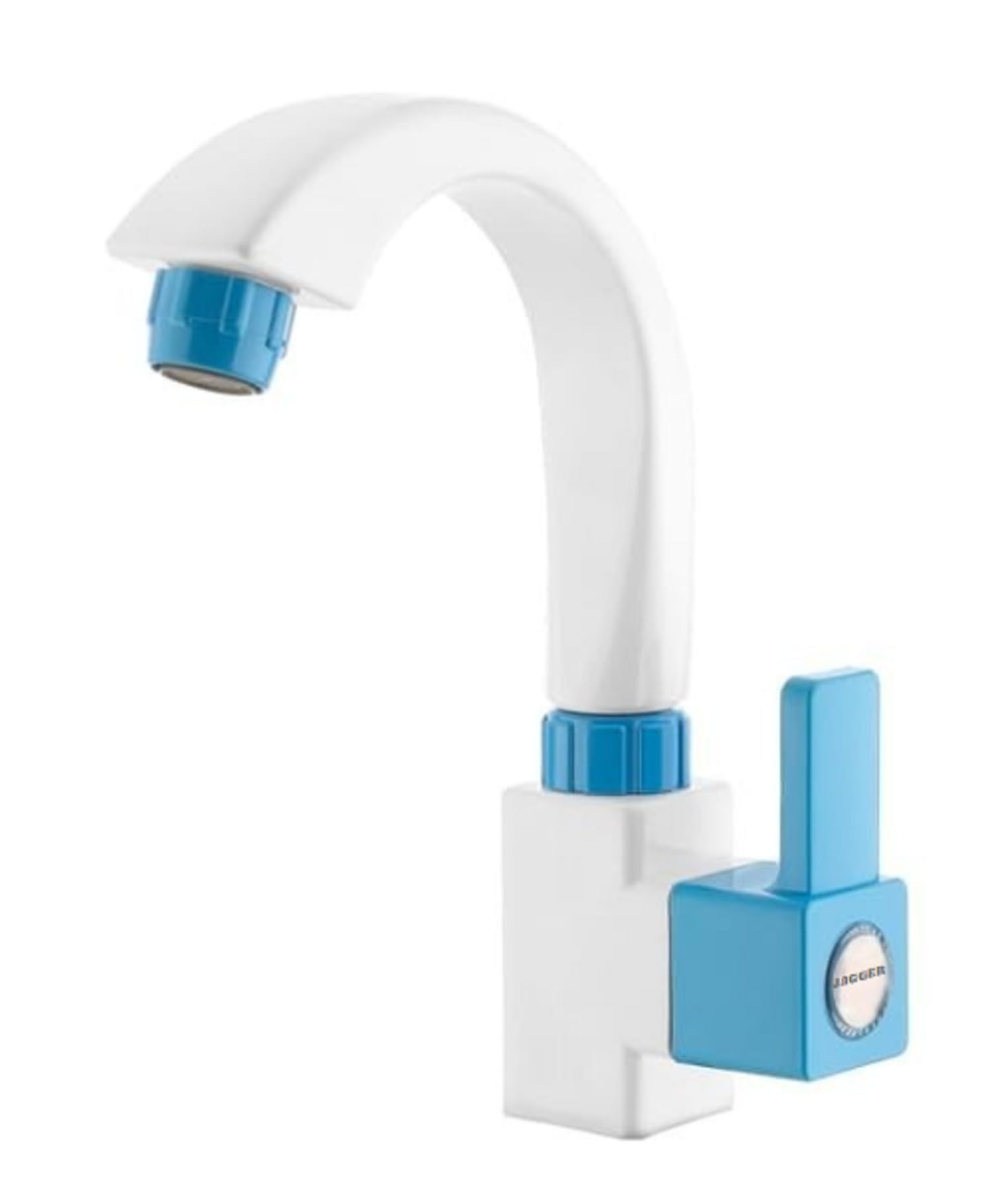 JAGGER JAG359 PTMT Superior Plastic Wash Basin Swan Neck with Foam Flow, Table Deck Mounted Tap for Bathroom & Living Room with Wall Flange & Teflon Tape (Edge [ White & Blue ])-image-31