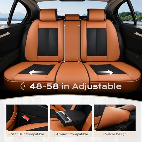 Image of Coverado Car Seat Covers Full Set, Seat Covers for Cars, Black Car Seat Covers Front Seats and Back Car Seat Protector Waterproof, Leather Car Seat Cushion Universal Fit for Most Cars Brown